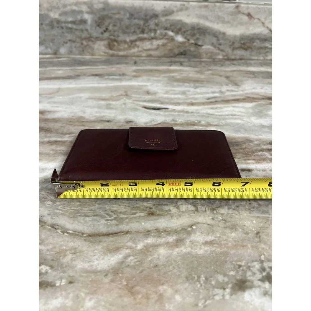 FOSSIL‎ Logan Tab Leather Card Holder Wallet Clutch Burgundy Maroon